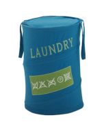 CO3811 - LAUNDRY, CESTO PORTABIANCHERIA IN METALLO, COTONE E POLIESTERE, AZZURRO