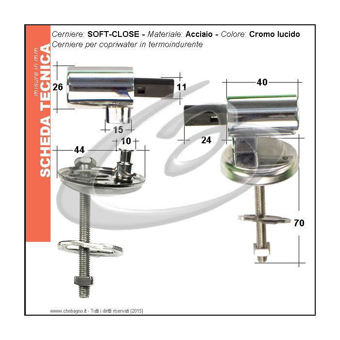 Copriwater Per SENESI SOVANA - Termoindurente Bianco - Cerniera Inox Soft Close O Normale - Made In Italy