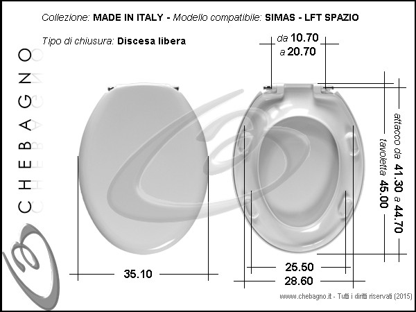 Copriwater Idrotop Per SIMAS LFT-Spazio: Termoindurente Bianco Con Cerniera Inox Soft Close O Normale