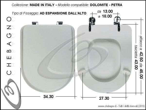 Sedile Per WC In Ceramica Dolomite Modello Petra - ACB Linea Gold, Made In Italy, Bianco