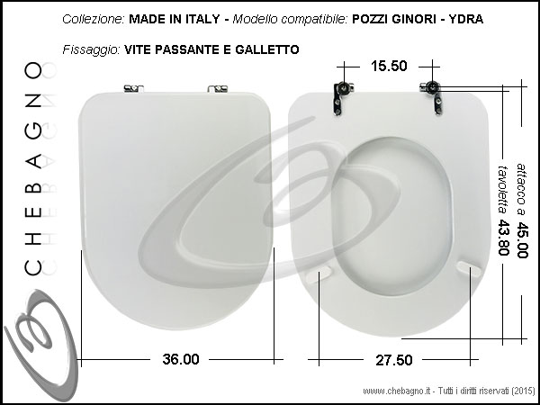 Hydro Home Copriwater Per Pozzi Ginori Serie 21 - Tavoletta WC In Plastica Termoindurente Bianca - Cerniere Regolabili - Made In Italy