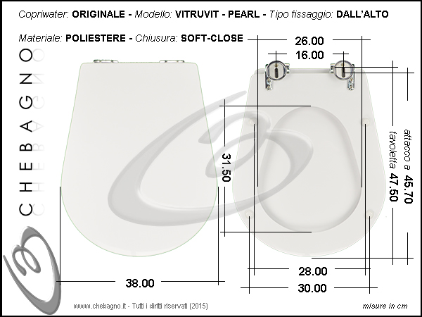 Sedile wc coprivaso per Vitruvit vaso Alba 40,5-43 x 34,8 cm copriwater